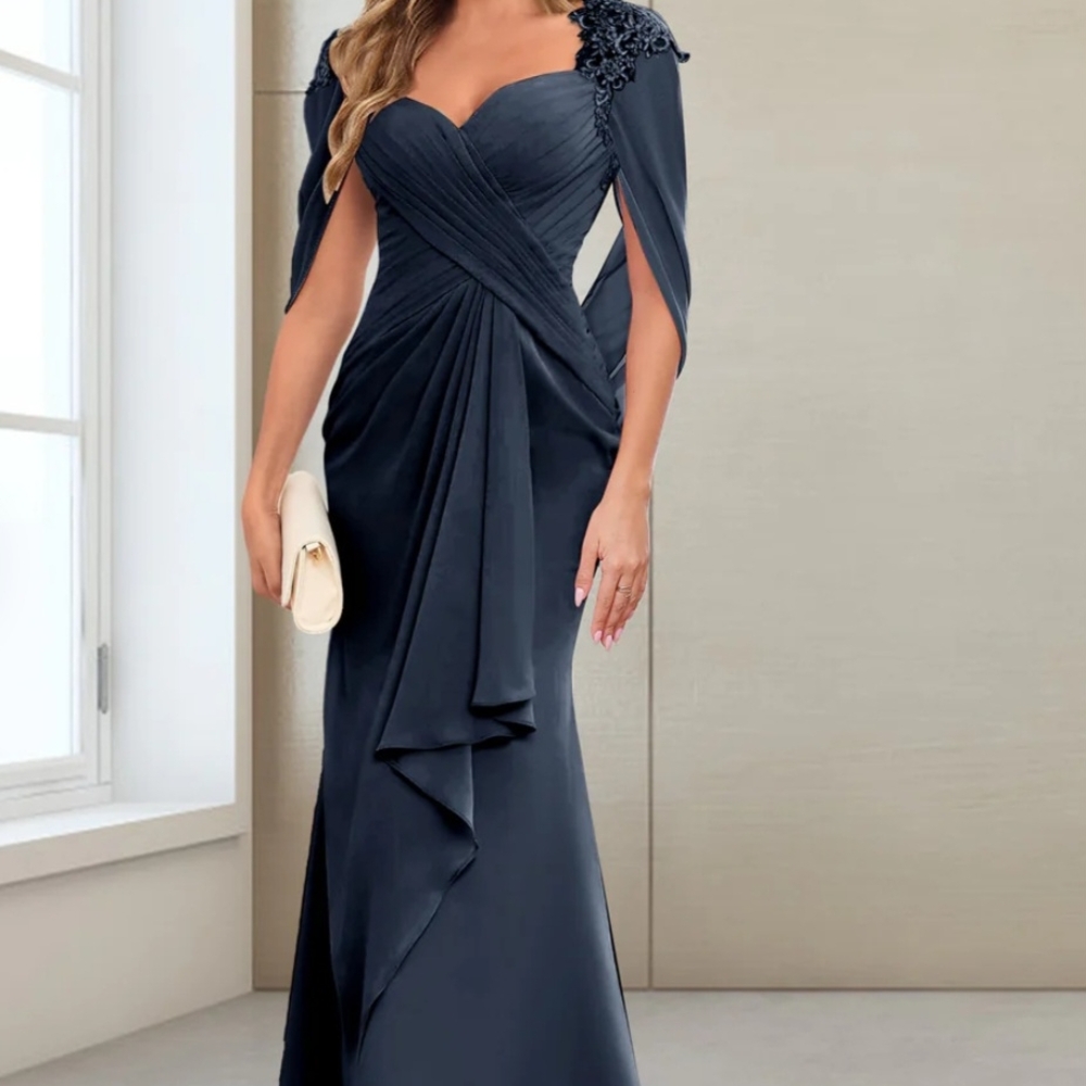 Blue Asymmetrical Ruffled Sleeveless Gown